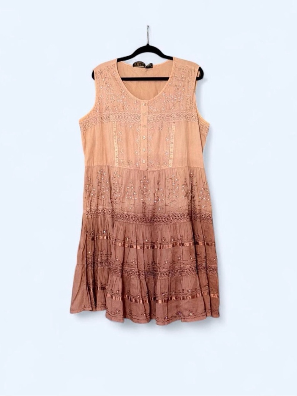 Dress sleeveless ombré sequin embroidered Renaissance button corset 1X XL brown